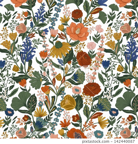 Vibrant botanical floral seamless pattern collection with diverse color palettes for creative design work Vibrant botanical floral seamless pattern collection with diverse color palettes for creative design work 142440087