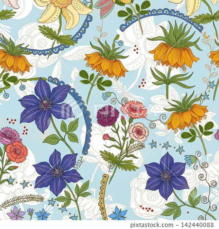 Vibrant botanical floral seamless pattern collection with diverse color palettes for creative design work Vibrant botanical floral seamless pattern collection with diverse color palettes for creative design work 142440088