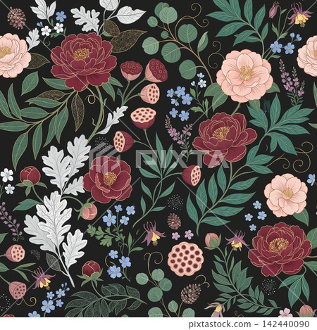 Vibrant botanical floral seamless pattern collection with diverse color palettes for creative design work Vibrant botanical floral seamless pattern collection with diverse color palettes for creative design work 142440090