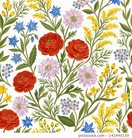 Vibrant botanical floral seamless pattern collection with diverse color palettes for creative design work Vibrant botanical floral seamless pattern collection with diverse color palettes for creative design work 142440139