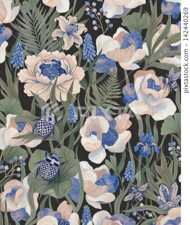 Vibrant botanical floral seamless pattern collection with diverse color palettes for creative design work Vibrant botanical floral seamless pattern collection with diverse color palettes for creative design work 142440269