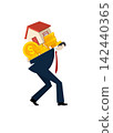 man carrying house and coins on back symbolizing property mortgage burden 142440365