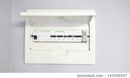 Electrical Circuit Breaker Panel Open in Apartment Electrical Circuit Breaker Panel Open in Apartment 142440547