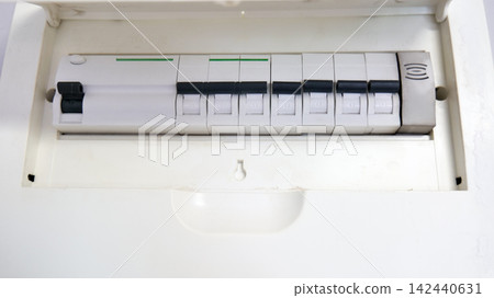 Electrical Circuit Breaker Panel Open in Apartment Electrical Circuit Breaker Panel Open in Apartment 142440631