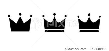 A set of simple crown and king crown silhouette icons. A set of simple crown and king crown silhouette icons. 142440938
