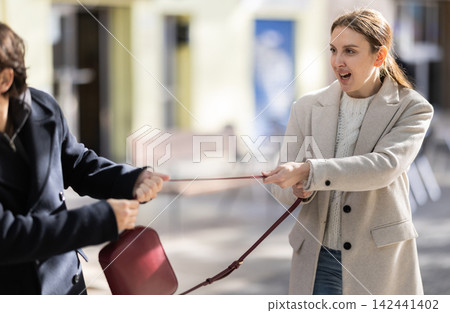 Thief steals girls handbag and runs away with stolen property Thief steals girls handbag and runs away with stolen property 142441402