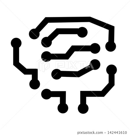 Circuit board brain icon, digital intelligence concept vector, cybertech technology graphic symbol, AI brain processor connection illustration, abstract electronic network logo, high tech computer mic 142441610
