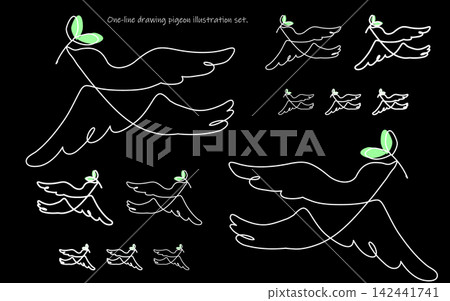 A set of single-stroke illustrations of doves. White lines. A set of single-stroke illustrations of doves. White lines. 142441741