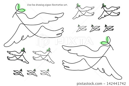 A set of illustrations of doves drawn in a single stroke. A set of illustrations of doves drawn in a single stroke. 142441742