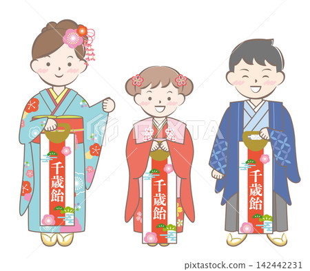 身著傳統日本服飾的孩子們手捧千歲鰹糖,參加七五三節(日本兒童的傳統成年禮)。 身著傳統日本服飾的孩子們手捧千歲鰹糖,參加七五三節(日本兒童的傳統成年禮)。 142442231