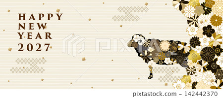 New Year's banner material for 2027 (Year of the Sheep) featuring a sheep with a Japanese-style floral pattern. New Year's banner material for 2027 (Year of the Sheep) featuring a sheep with a Japanese-style floral pattern. 142442370