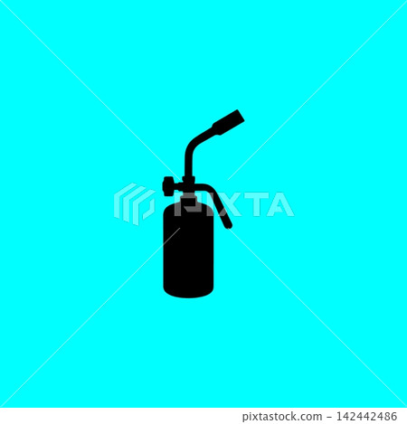 Blowtorch welding tool black silhouette icon representing industrial heating cutting and metal joining construction equipment maintenance. Blowtorch welding tool black silhouette icon representing industrial heating cutting and metal joining construction equipment maintenance. 142442486