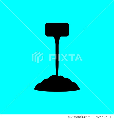 Garden plant marker silhouette placed in soil mound for seedling identification and botanical organization. Garden plant marker silhouette placed in soil mound for seedling identification and botanical organization. 142442505