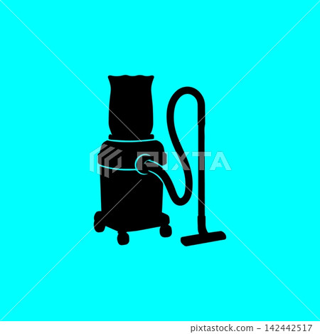 Industrial dust collector and vacuum cleaner silhouette on turquoise background for workshop cleanup solutions. 142442517