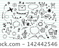A set of stylish, hand-drawn speech bubble and arrow doodle decoration illustrations drawn with markers. 142442546