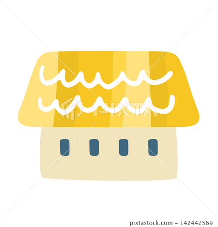 A hand-drawn illustration of a small house with a yellow roof. A hand-drawn illustration of a small house with a yellow roof. 142442569