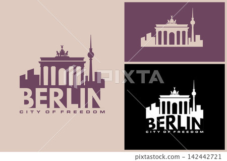Elegant Berlin city skyline vector illustration with iconic monuments and city of freedom text label in classic color options vector design inspiration Elegant Berlin city skyline vector illustration with iconic monuments and city of freedom text label in classic color options vector design inspiration 142442721