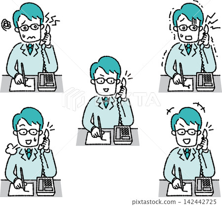 Emotional and facial expression patterns of male business professionals handling phone calls and customer support. Emotional and facial expression patterns of male business professionals handling phone calls and customer support. 142442725