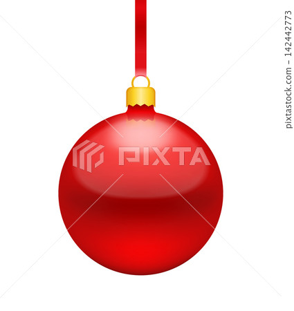 Glossy Red Christmas Ball Ornament Hanging Illustration Glossy Red Christmas Ball Ornament Hanging Illustration 142442773