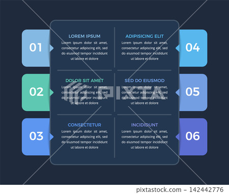 Six Step Infographic Template with Numbered Side Tabs Six Step Infographic Template with Numbered Side Tabs 142442776