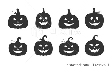 Eight Halloween Jack-o-Lantern Silhouettes 142442801