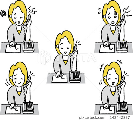 Emotional and facial expression patterns of female business professionals handling phone calls and customer support. Emotional and facial expression patterns of female business professionals handling phone calls and customer support. 142442887
