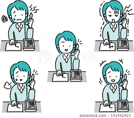 Emotional and facial expression patterns of female business professionals handling phone calls and customer support. Emotional and facial expression patterns of female business professionals handling phone calls and customer support. 142442923