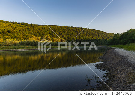 Landscape view of Dniester River winding through canyon in Ukraine Landscape view of Dniester River winding through canyon in Ukraine 142443766