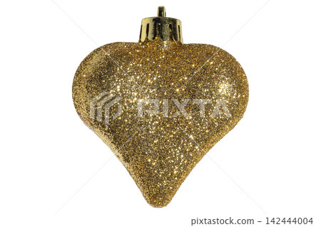 Gold glitter heart ornament shiny festive holiday decoration sparkle Gold glitter heart ornament shiny festive holiday decoration sparkle 142444004