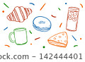 Hand-drawn illustrations of coffee and sweets 142444401