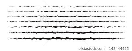 Thin torn paper pieces set. Black long horizontal ripped paper strips with jagged edges. Rough grunge textured stripe elements collection for poster, divider, header. Vector shredded sheet line bundle Thin torn paper pieces set. Black long horizontal ripped paper strips with jagged edges. Rough grunge textured stripe elements collection for poster, divider, header. Vector shredded sheet line bundle 142444435