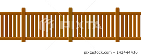 Wooden picket fence seamless pattern. Repeating rustic enclosure border. Brown wood plank barrier for farm, park, backyard, frontward, garden, country field, palisade. Vector illustration Wooden picket fence seamless pattern. Repeating rustic enclosure border. Brown wood plank barrier for farm, park, backyard, frontward, garden, country field, palisade. Vector illustration 142444436