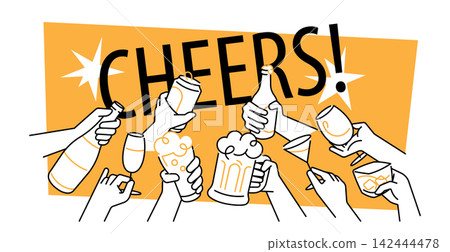 celebration party clinking alcohol drinks single line illustration celebration party clinking alcohol drinks single line illustration 142444478
