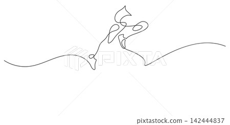 female running pose thin line illustration hand drawn 142444837