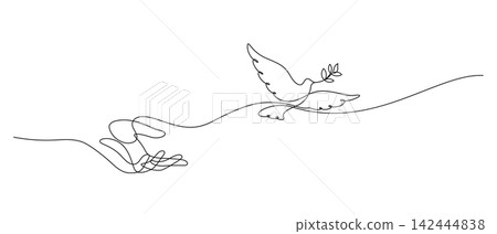 one line drawing continuous of hand releasing dove flying peace day and freedom concept one line drawing continuous of hand releasing dove flying peace day and freedom concept 142444838