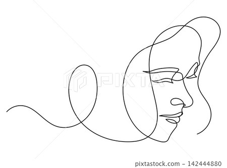 abstract woman face closed eyes minimalism continuous line drawing 142444880