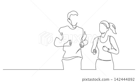 two person running together one continuous line drawing minimalism two person running together one continuous line drawing minimalism 142444892