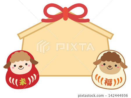 2027 Year of the Sheep Zodiac Daruma doll and ema (votive tablet) frame / Red and white Daruma doll 2027 Year of the Sheep Zodiac Daruma doll and ema (votive tablet) frame / Red and white Daruma doll 142444936