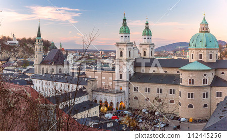 Salzburg Cathedral and Historic Old Town at Sunset, Austria Salzburg Cathedral and Historic Old Town at Sunset, Austria 142445256