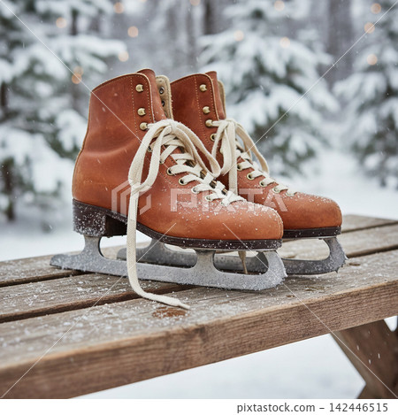 old wooden bench on the snow in winter old wooden bench on the snow in winter 142446515