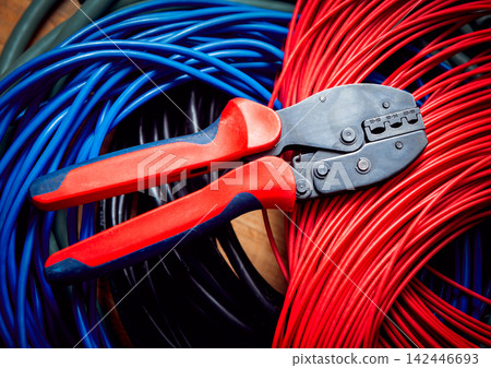 Electrical equipment. Electricity cable and crimper. Electrical equipment. Electricity cable and crimper. 142446693