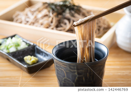 吃蕎麥麵時,要沾著麵條湯吃。 吃蕎麥麵時,要沾著麵條湯吃。 142446769