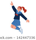 一幅女學生擺姿勢並斜指上方的插圖。 142447336