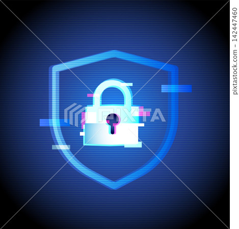 Cybersecurity Lock Shield Icon Neon Glitch Style Cybersecurity Lock Shield Icon Neon Glitch Style 142447460