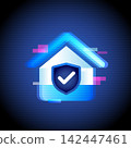 Home Security Shield Icon Futuristic Neon Glitch 142447461