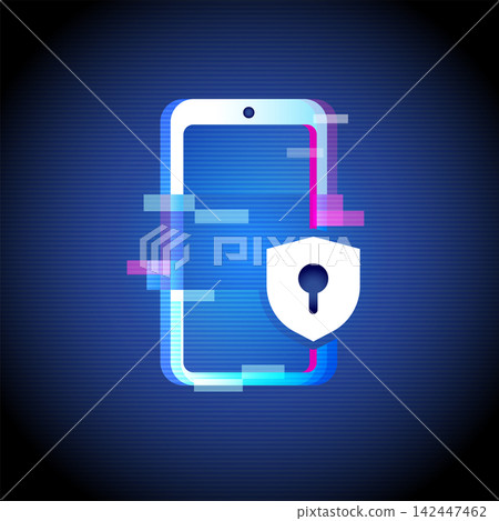 Mobile Security Lock Icon Futuristic Neon Glitch Mobile Security Lock Icon Futuristic Neon Glitch 142447462