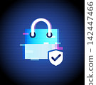 Secure Shopping Bag Icon Neon Glitch Technology 142447466