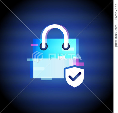 Secure Shopping Bag Icon Neon Glitch Technology 142447466