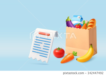 3d Grocery Bag With Receipt And Fresh Food 3d Grocery Bag With Receipt And Fresh Food 142447492