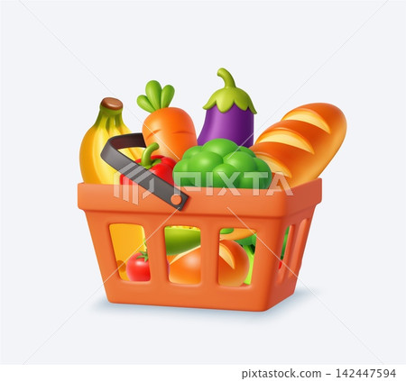 3d Grocery Basket Filled With Fresh Food 3d Grocery Basket Filled With Fresh Food 142447594